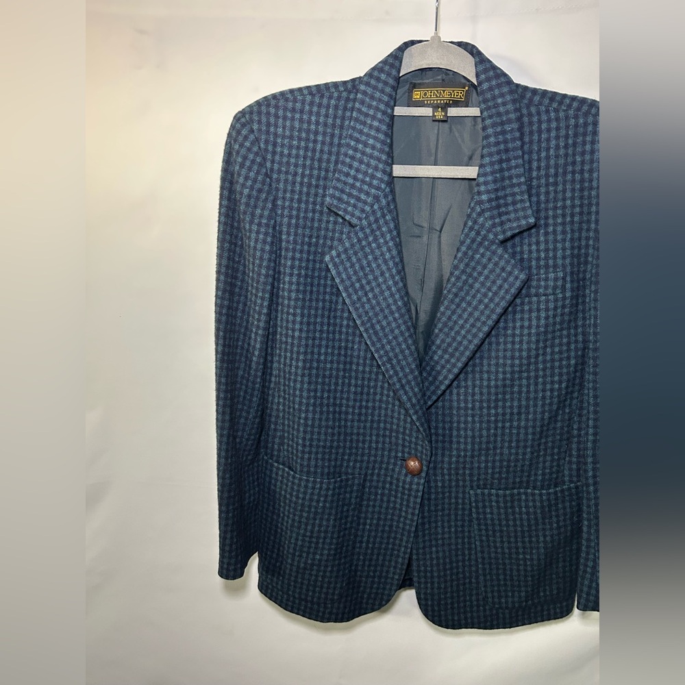 John Meyer 100%Camel Hair Blazer Women’s 4 Blue Houndstooth Made in USA Vintage - Picture 5 of 16